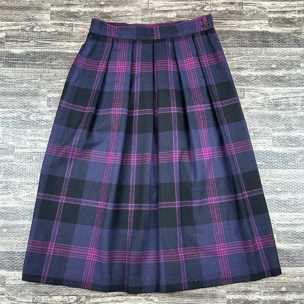 Evan Picone Women's sz 10 Pleated Skirt Tartan Plaid Wool Blend VTG Union Made